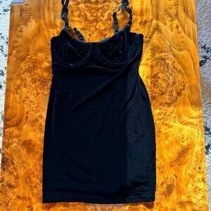 Vintage Black Velvet Lingerie-inspired Mini Dress - French Jenny - S